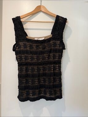 Max Studio Black Lace Overlay Camisole with Square Neck